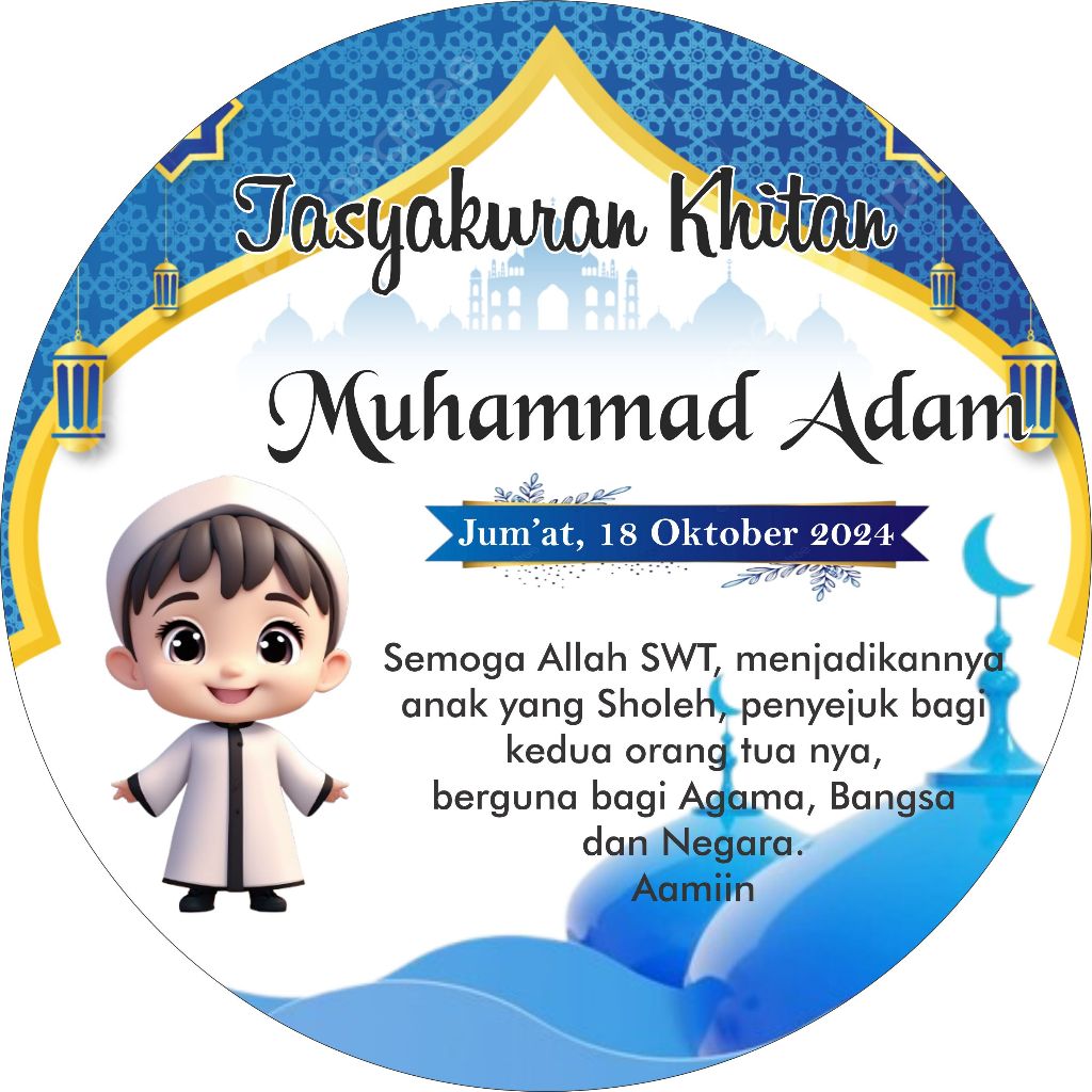 

Cetak stiker syukuran khitan bulat tasyakuran walimatul khitanan custom unik