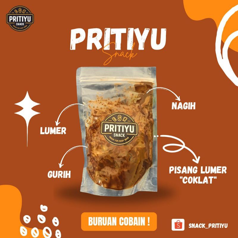 

Keripik Pisang Lumer Rasa Coklat 200gr / PRITIYU SNACK / Cemilan enak gurih dan Renyah