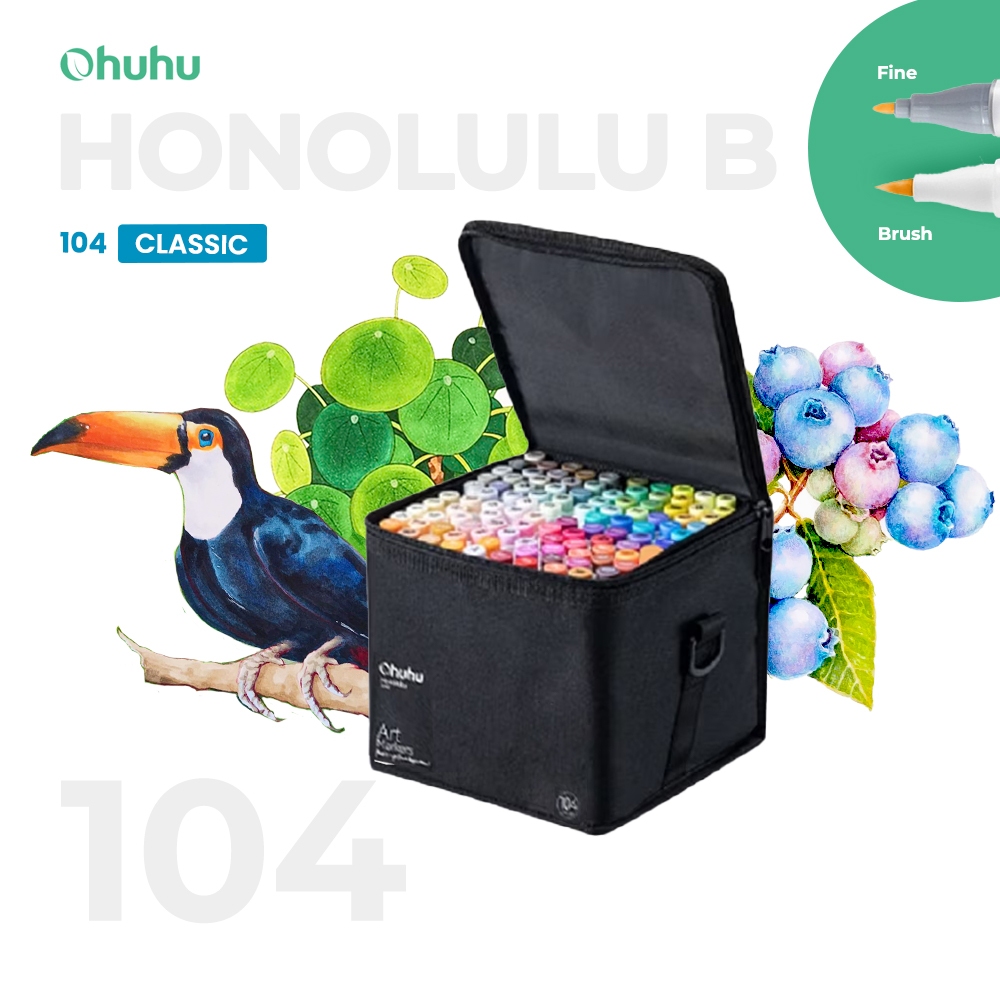 

OHUHU Honolulu B 104+1 Colors Dual Tip Brush & Fine Alcohol Art Markers