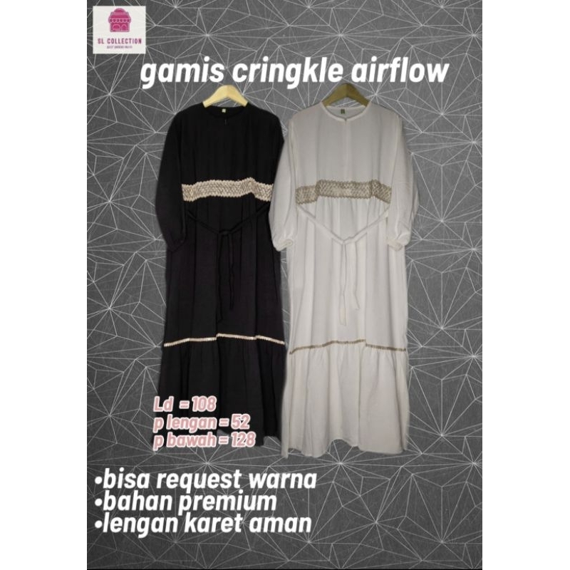 Sl.Coll-Gamis lebaran 2025-Gamis crinkle airflow premium grade A-Gamis renda tingkat busui