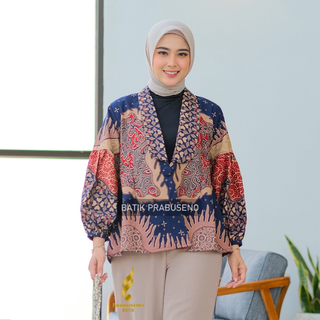 KEIKO Blazer Atasan Baju Batik Wanita Lengan Panjang Original Prabuseno Modern Premium Jumbo Big Siz
