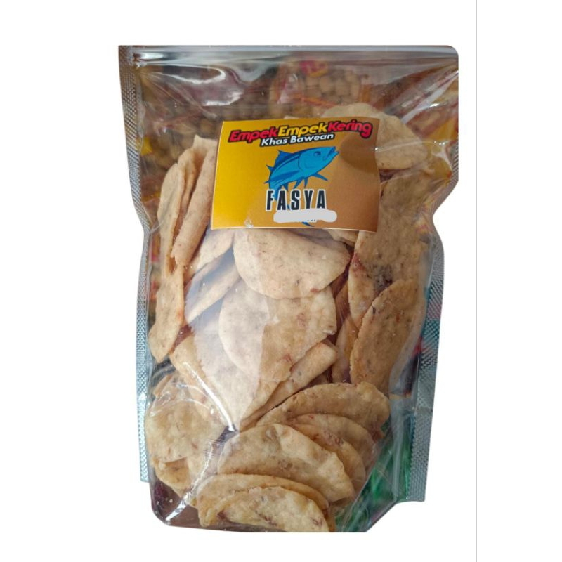 

Empek empek kering khas bawean kemasan pouch berat kurleb 210gr