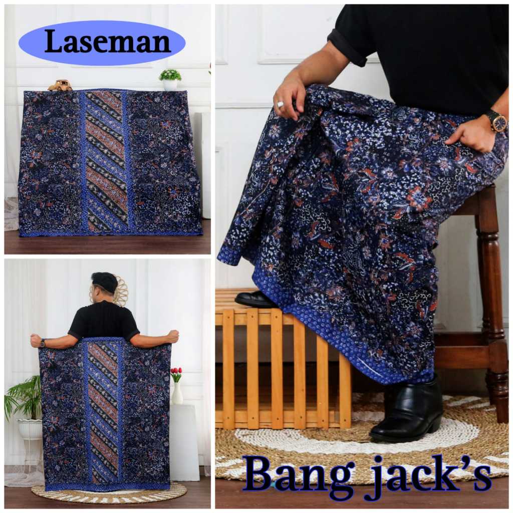 ARROZAK sarung batik biru motif bunga dan garis Cowok Muslim kain katun Nyaman Pria Dewasa Seragam S