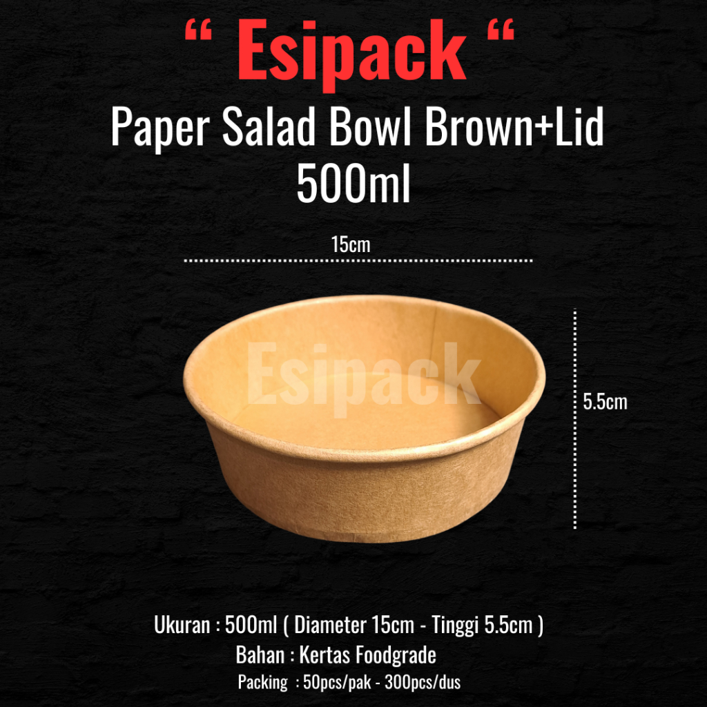 Paper Bowl Salad Brown Kraft 500ml + Lid - Rice Bowl, Salad Bowl