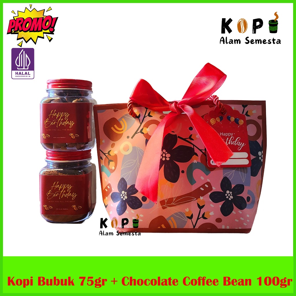 

HAMPERS Happy Birthday / Hampers Ulangtahun Chocolate Coffee Bean 100gr + Kopi Bubuk 75gr