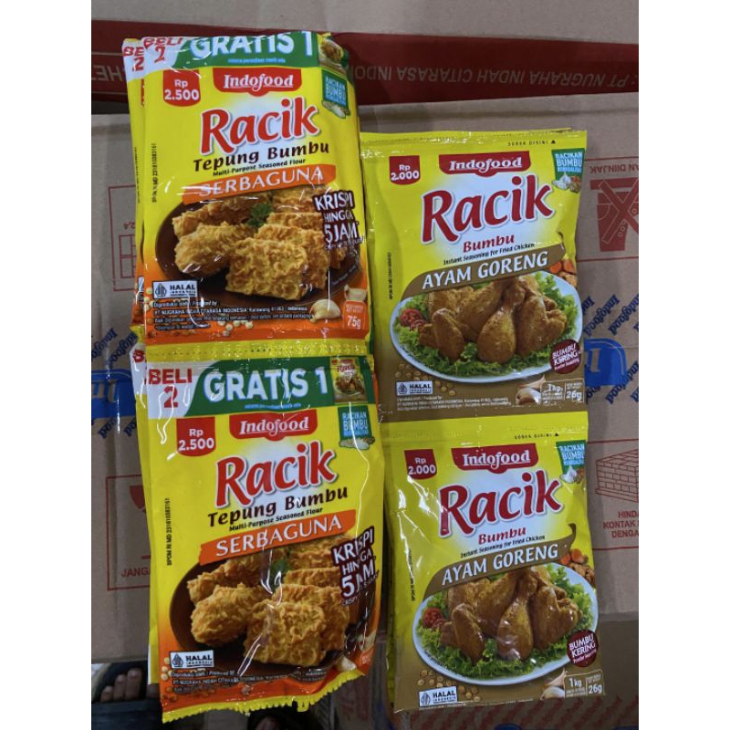 

RACIK TEPUNG BUMBU SERBAGUNA 75gr 1Renceng (Bonus Racik Ayam 5Pcs)