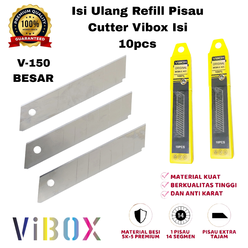 

Vibox Refill Isi 10pcs Pisau Cutter 18 x 0.5mm / Isi Ulang Cutter Besar / Pisau Cutter [RAG]