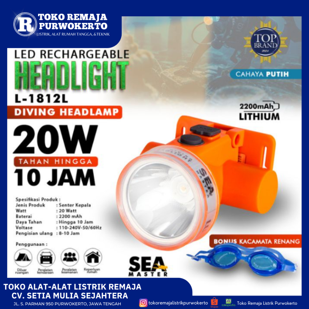Senter Kepala LUBY 1812-l Senter DIving led