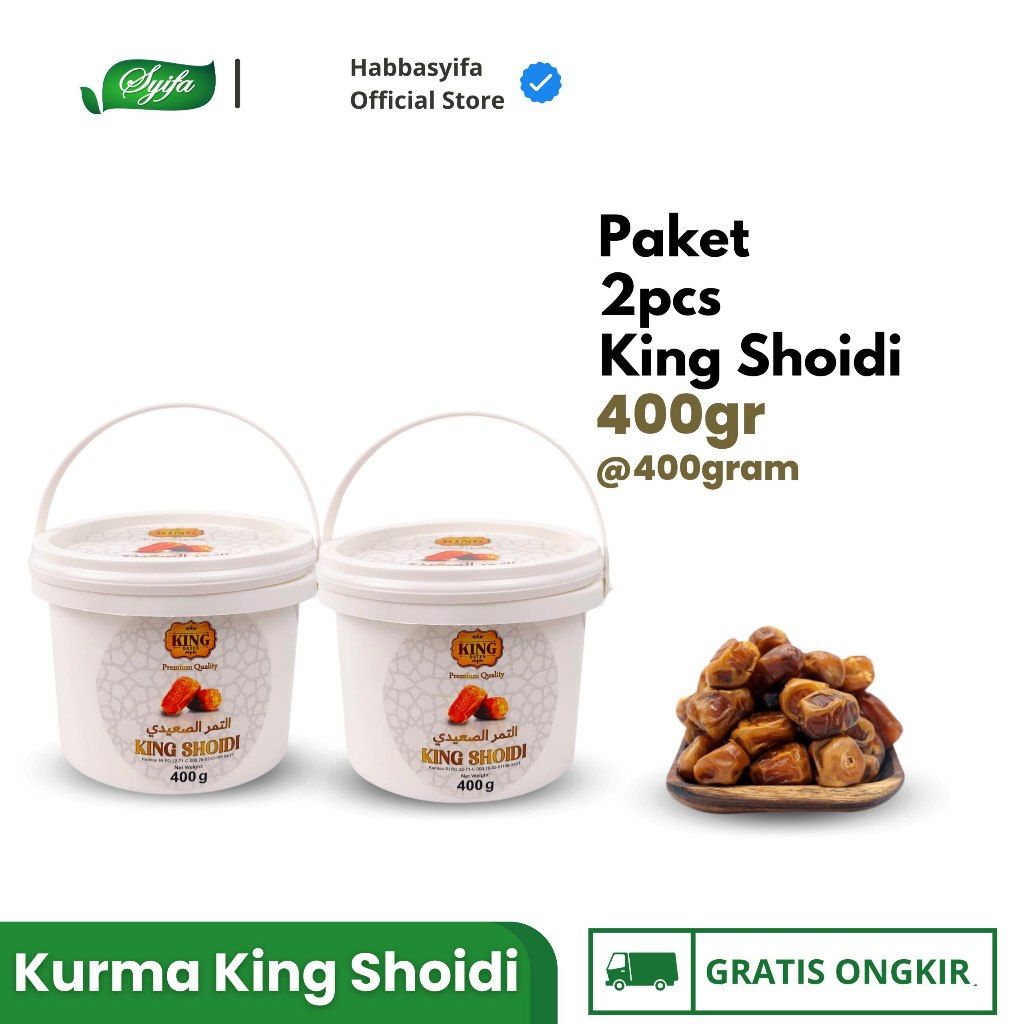 

PAKET 2 Kurma Shoidi 400gr Kurma King Shoidi Kemasa Ember