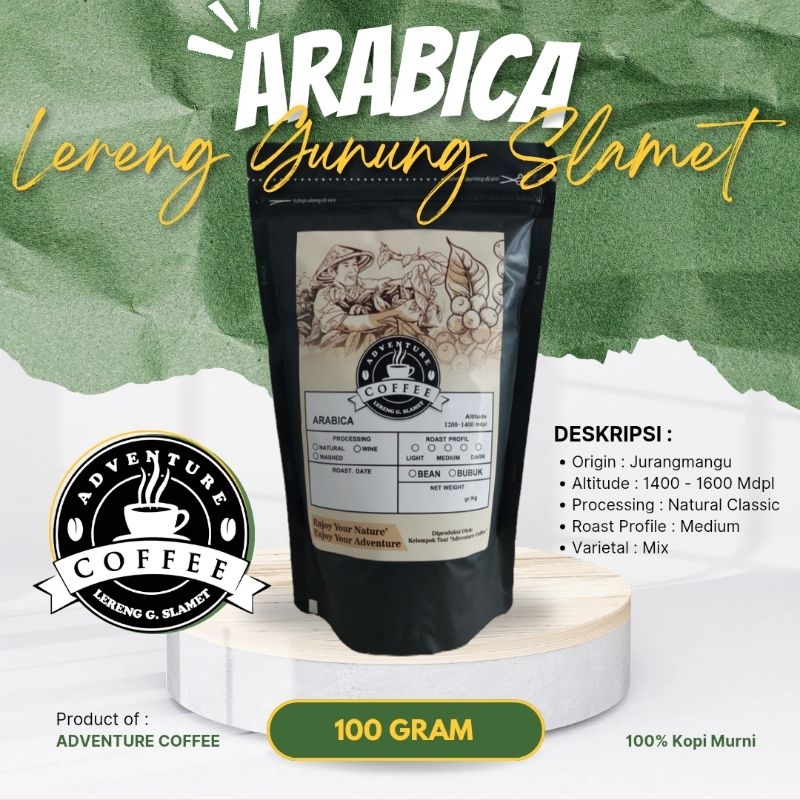 

KOPI ARABIKA | KOPI ARABIKA GUNUNG SLAMET | ARABICA PEMALANG | ROAST BEAN/BUBUK | 100 GRAM