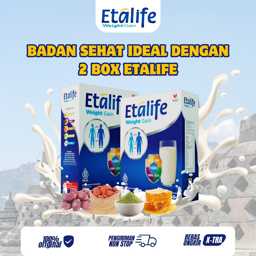 

2 Box Etalife Weight Gain Susu Penggemuk Tambah Berat Badan Pria Wanita Anak Ideal Sehat Alami BPOM