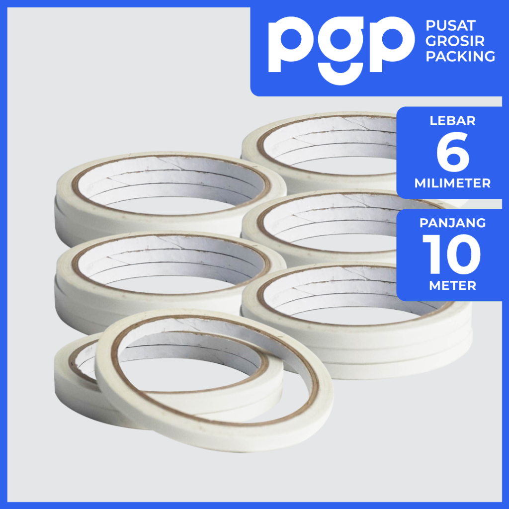 

HenJO Double Tape Kertas 6mm x 10 Meter 1 Slop Isi 24 Pcs/Roll Lakban Murah Berkualitas