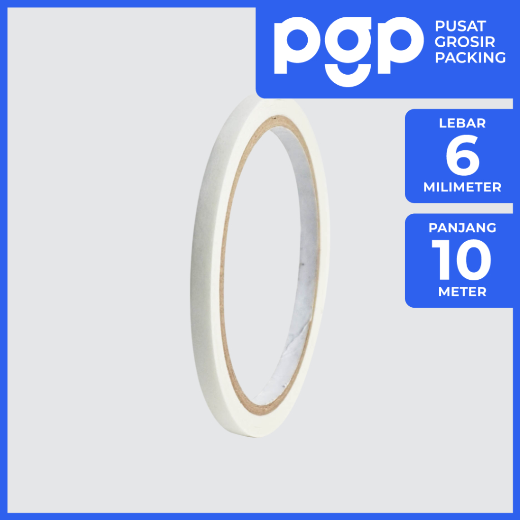 

Double Tape Kertas 6mm x 10 Meter | 1 Pcs/Roll (Satuan) | Lakban Murah Berkualitas