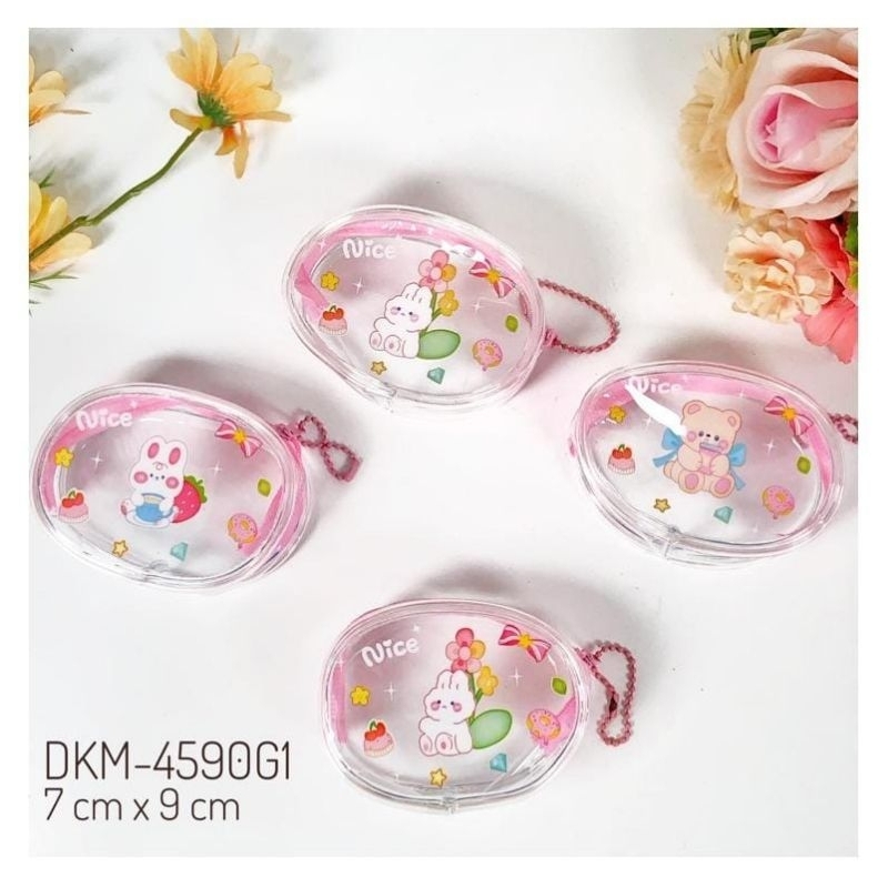 Dompet Koin Mika Bening Bulat Transparan motif lucu+ gantungan tas aksesoris murah