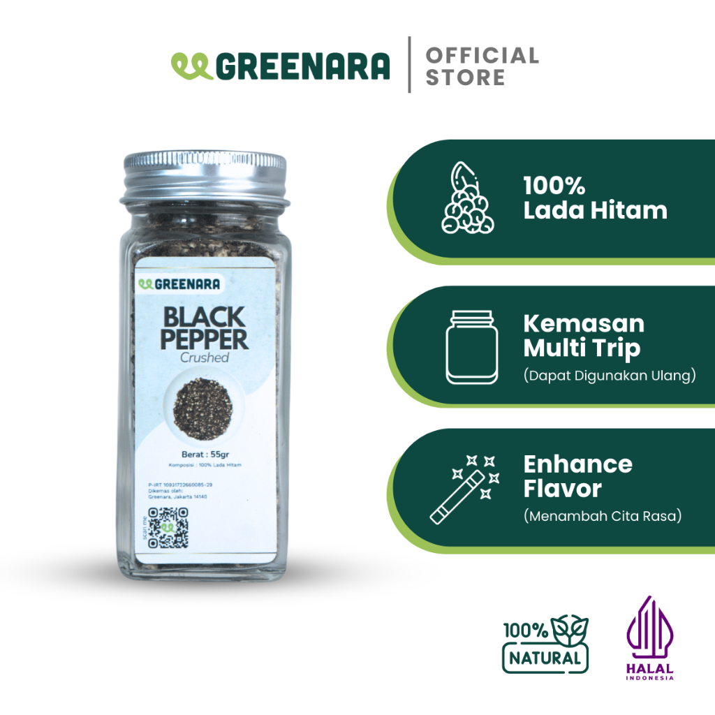 

Greenara Crushed Black Pepper 55gr / lada hitam kasar