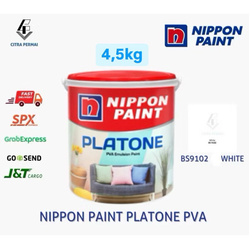 NIPPON PAINT CAT TEMBOK PLATONE PVA WHITE 4,5KG / CAT TEMBOK NIPPON PAINT / CAT TEMBOK EKONOMIS BERK