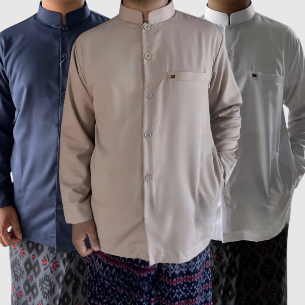 Baju Koko Safari Polos Lengan Panjang Kerah Shanghai Exclusive BinHasyim