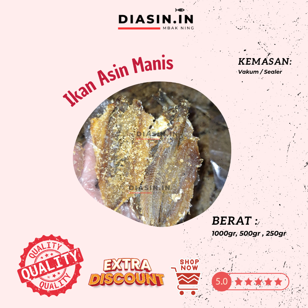 

Ikan Asin Manis/Dendeng Manis Berat 1Kg, 500Gr, 250Gr - Ikan Asin Dendeng Manis Vakum