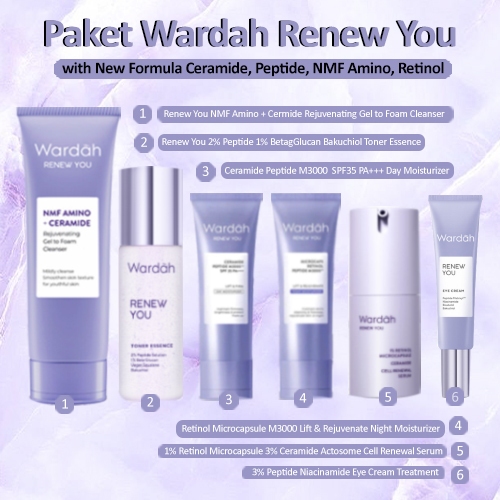 Paket Wardah Renew You 6pcs New Formula with Retinol, Ceramide, NMF Amino, Peptide - Flek Hitam