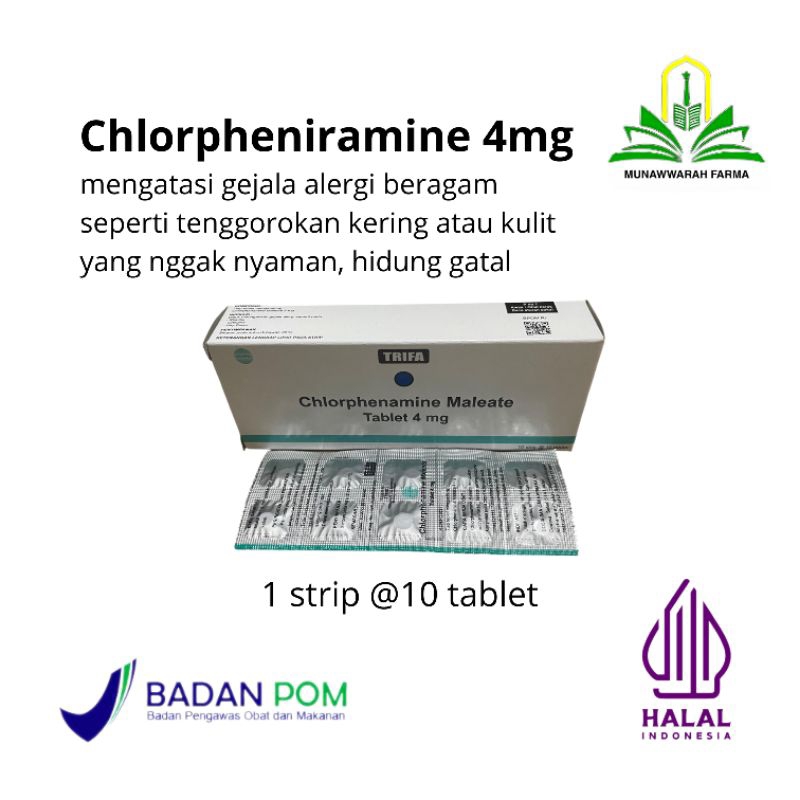 Chlorpheniramine 4 mg 10 tablet per strip - mengatasi gejala alergi