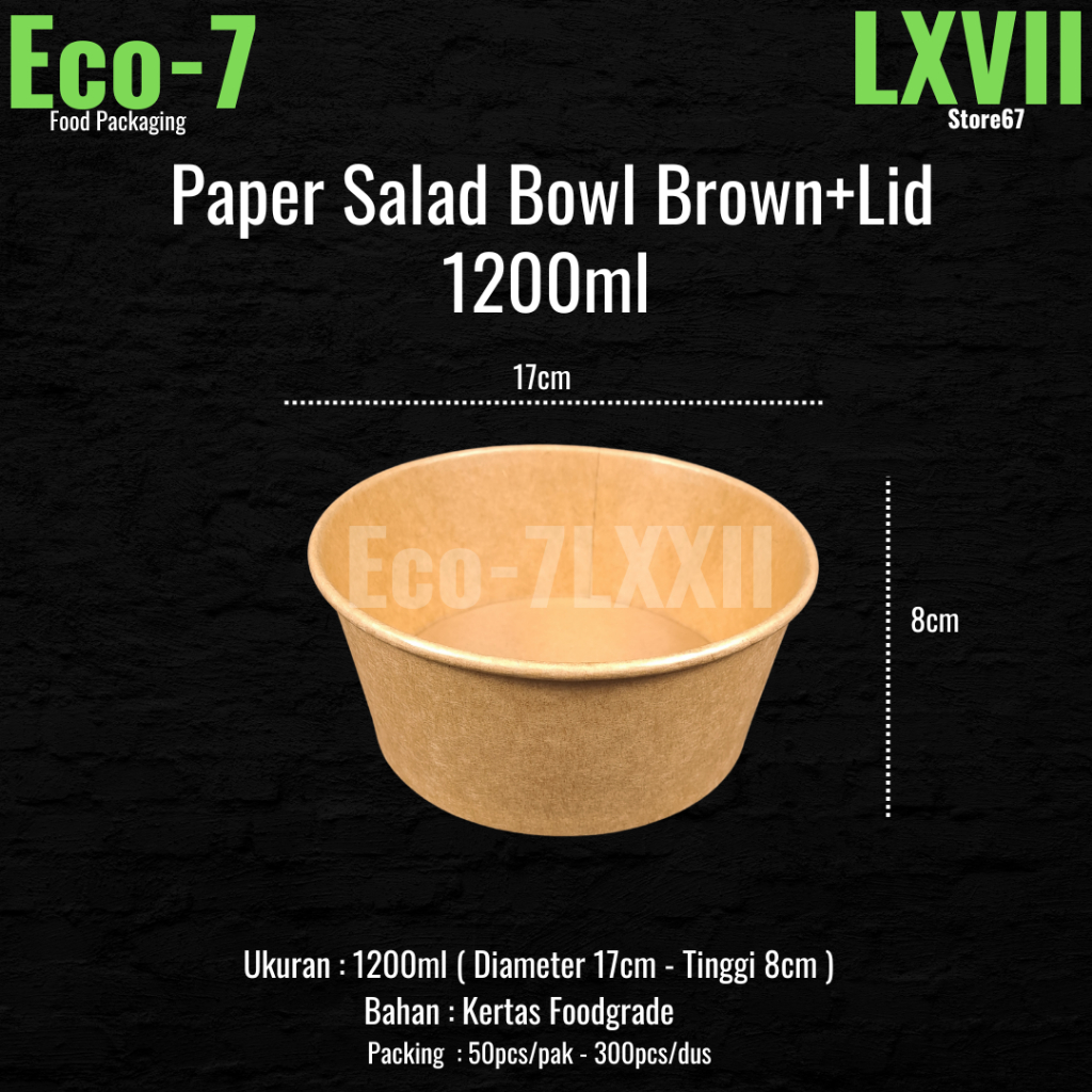 Paper Bowl Salad Brown Kraft 1200ml + Lid - Rice Bowl, Salad Bowl