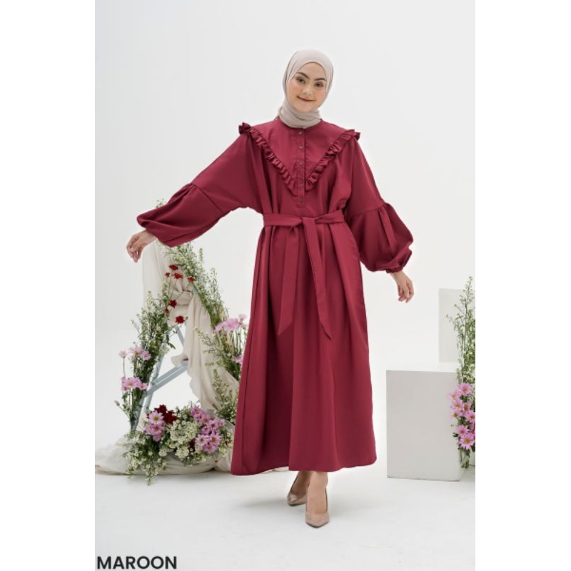 Dress Panjang Kiyomi Wanita Muslimah Dewasa Remaja Midi Rayon Katun - Pesta, Shakila, Gamis