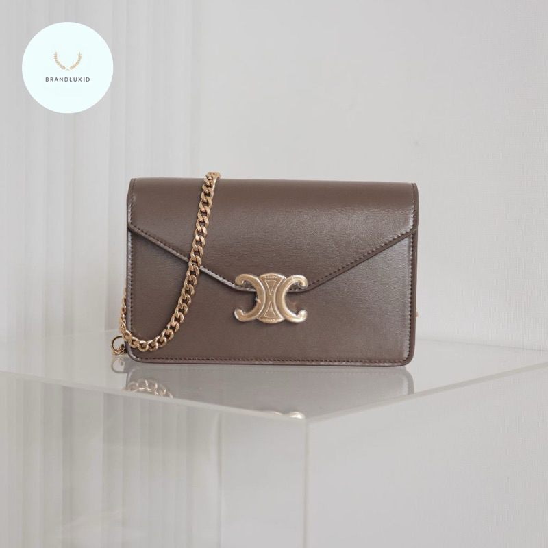 Celine Triomphe Wallet on Chain Margo in Shiny Calfskin