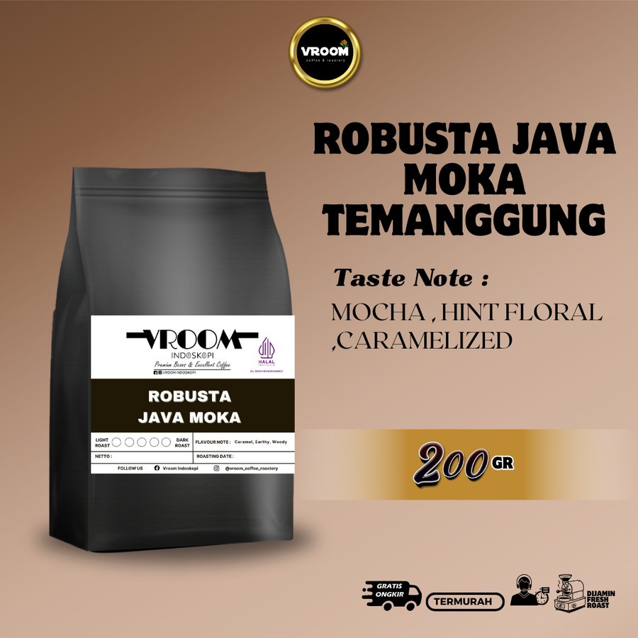 

Coffee Robusta Java Moka Temanggung Roasted Bean Biji Matang Bubuk 200gram