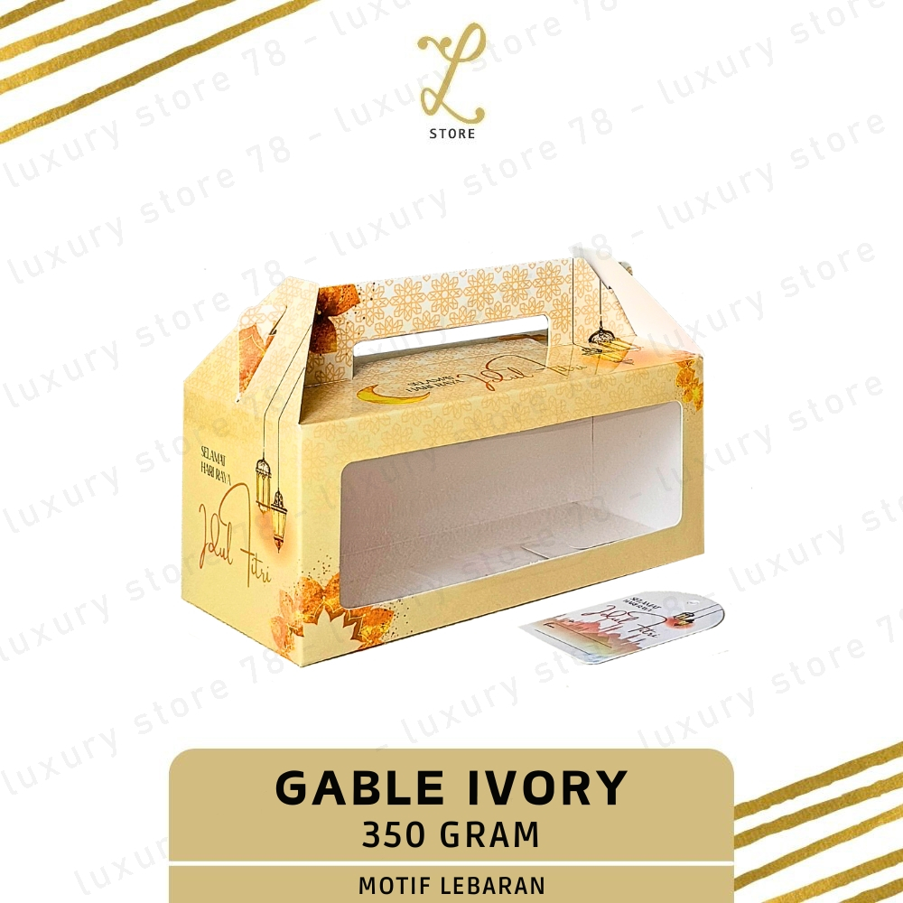 

[19X9X8 CM] (10 pcs) DUS GABLE LEBARAN IVORY 2 TOPLES TABUNG 400ML | Dus Gable Lebaran - Box Lebaran Ivory - Dus Kue Kering Idul Fitri