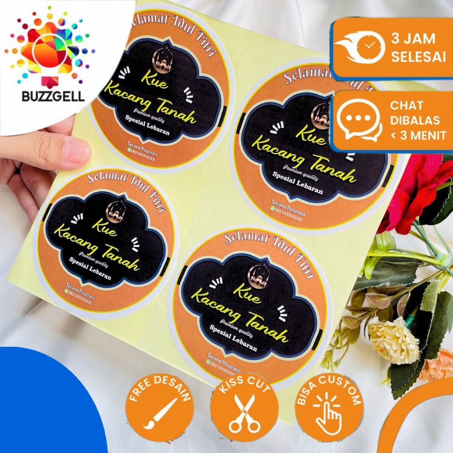 

9-15 Buzzgell Cetak Stiker Custom Free Desain Cookies Kue Lebaran Stiker Toples Chromo Bulat U.Besar