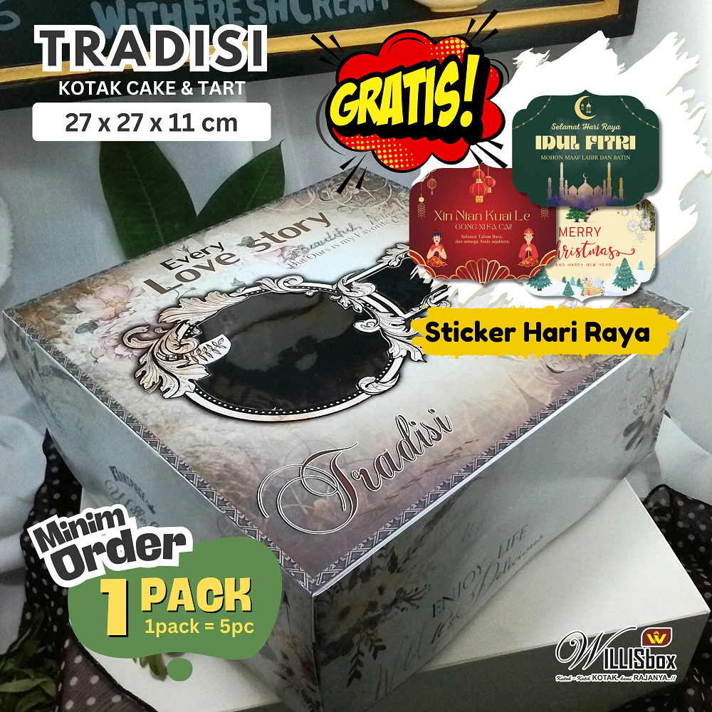 

Box Kue 27x27x11 TRADISI Lminasi Motif / Dus Kue Tart, Cake Box, Kotak Kue Ultah, Perangkat Catering