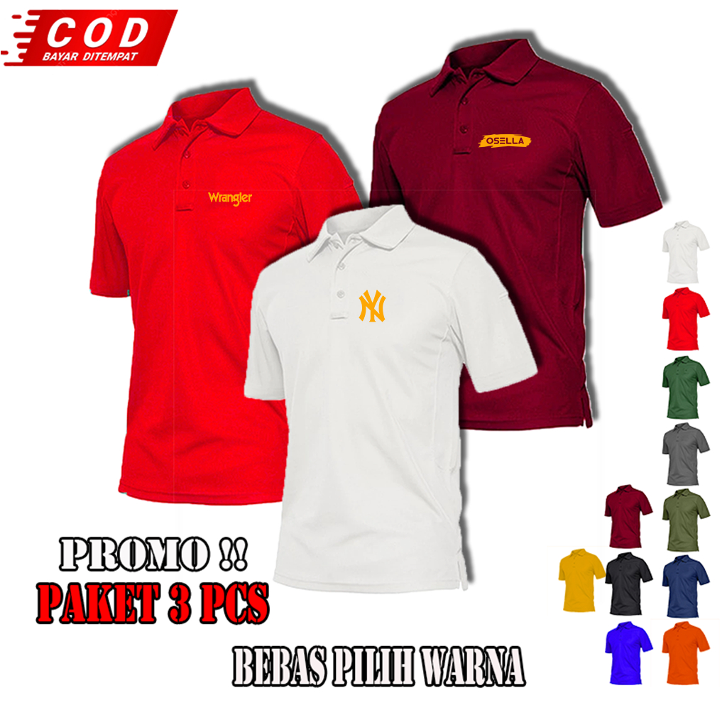 OSELLA COD Polo Kerah Atasan Pria MAHAL Terbaru | Kaos Premium bahan katun Logo silver warna menarik