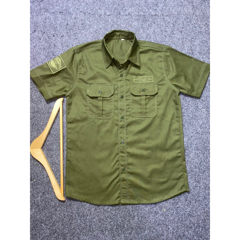 Kemeja pria cotton drill Emblem bordir+sablon