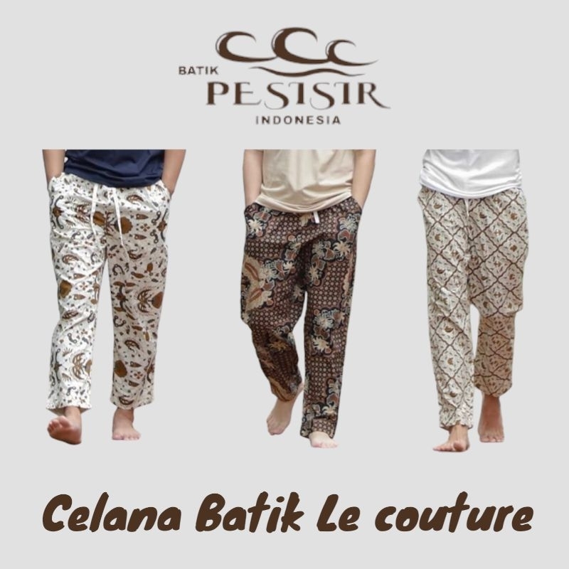 Le Couture - Celana Panjang Batik Pria Pinggang Karet Hitam Kombinasi