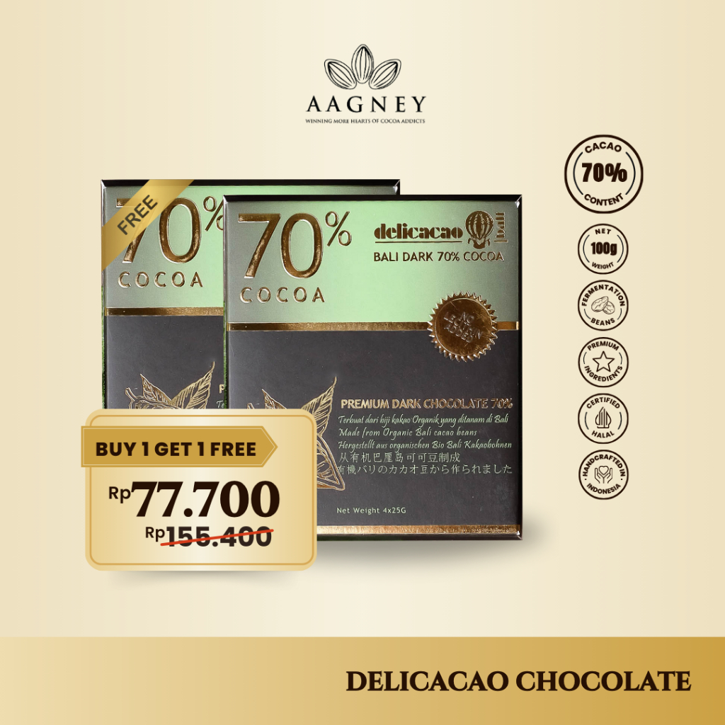 

[BUY 1 GET 1 FREE] Delicacao Premium Chocolate Dark 70% Cocoa | Cokelat Bali 100gr