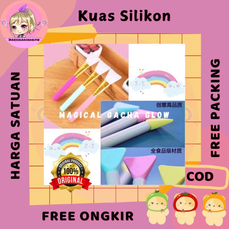 Kuas Spatula Facial Masker Silicone Silica Premium Fanta Mint Pink Yellow Kuas 2in1 Kuas Masker Pink