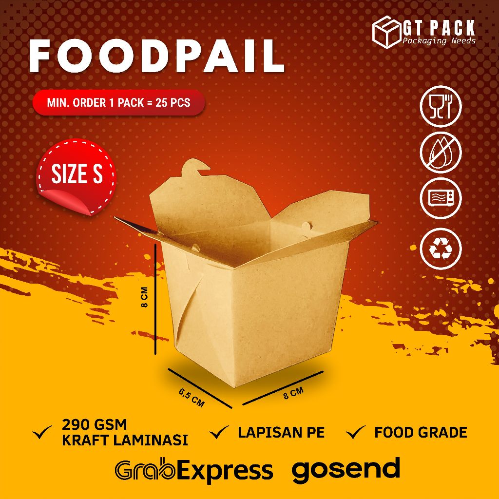 Food Pail / Rice Box / Dus Makanan / Kemasan Makanan Size S | Eco Kraft Laminasi 290 gsm