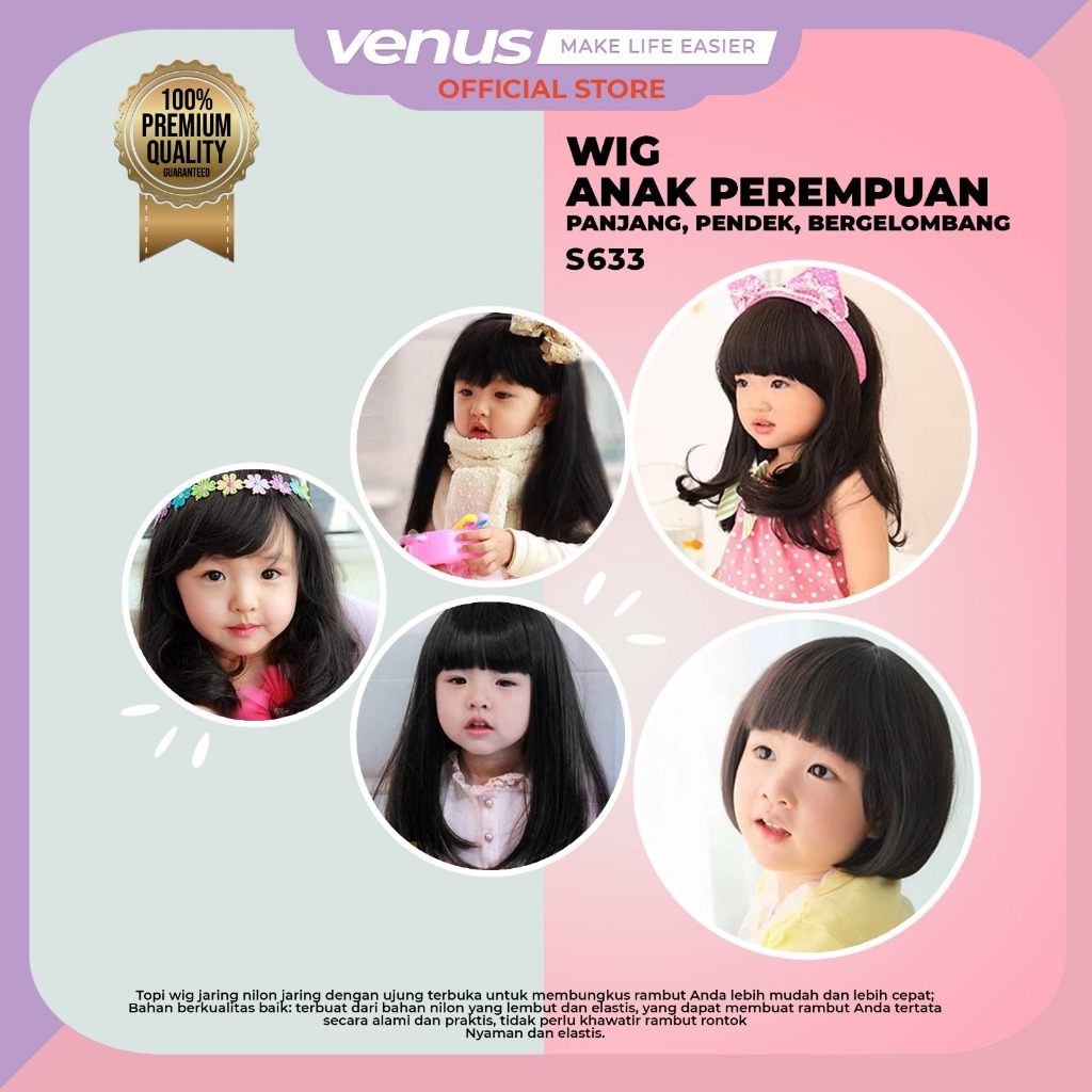 VENUSJKT - Wig Rambut TEBAL Palsu Anak Perempuan / Wig Anak Panjang Pendek Bergelombang / Aksesoris 