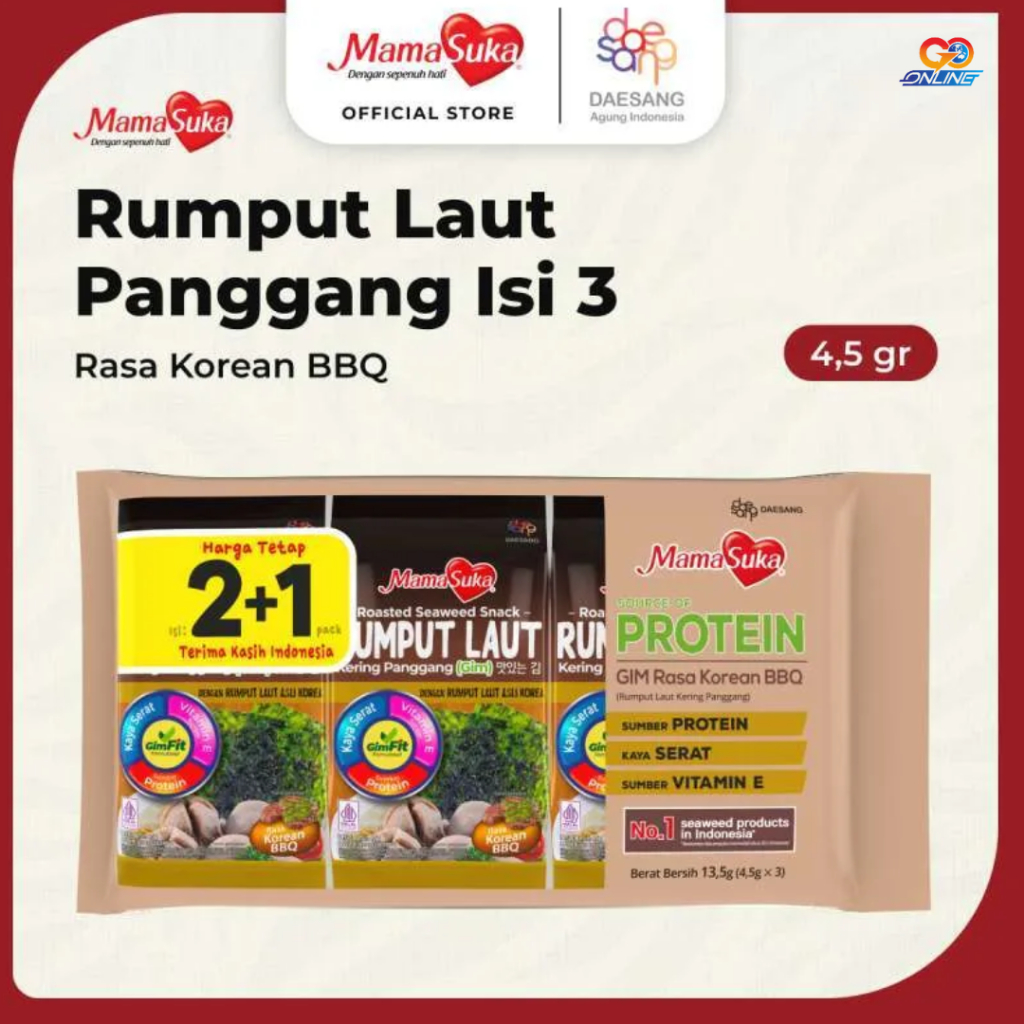 

MamaSuka - Rumput Laut Panggang Korean Barbeque Isi 3 @4,5 gr