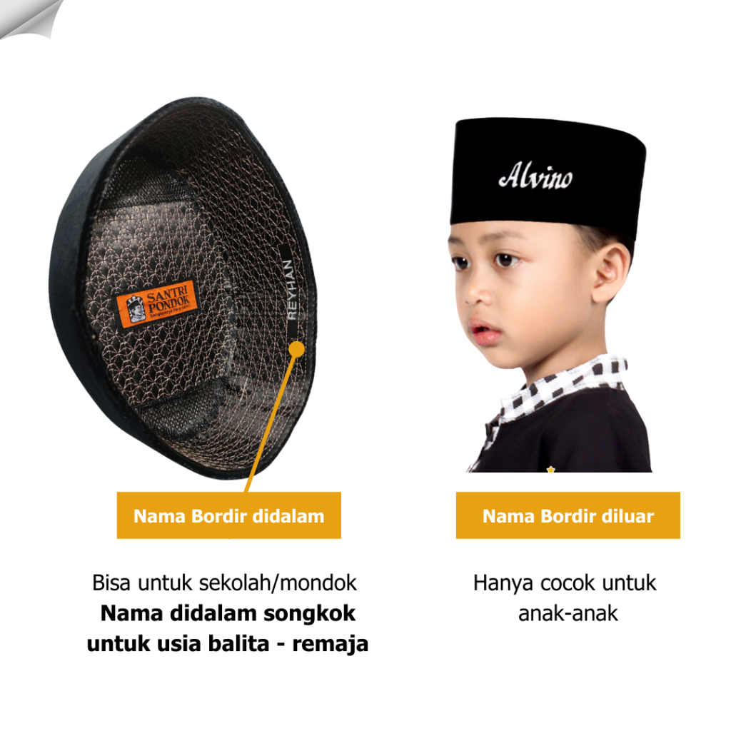 Biaya Tambah Nama Custom Bordir Songkok Hitam Santri Pondok