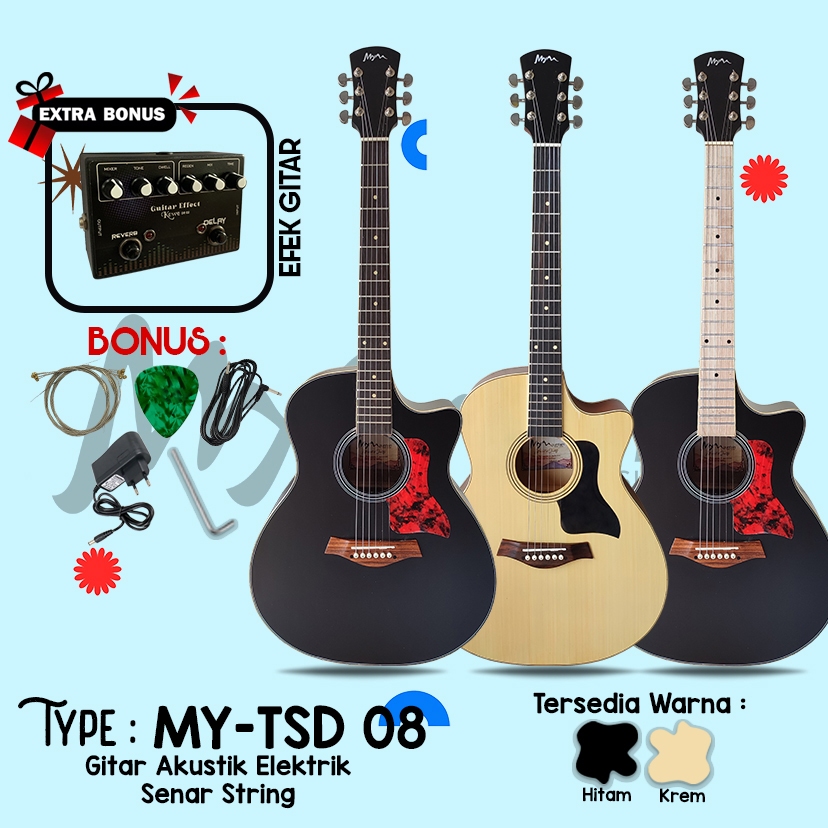 Gitar MyMountain Seri  MY-TSD 08 Akustik Elektrik EQ 7545R STANDAR Paket Hemat Efek Delay dan Reverb