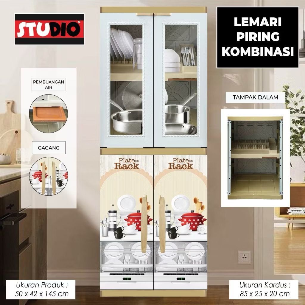 Studio - Lemari Rak Piring Plastik + Pembuangan Air Lemari Makanan Serbaguna