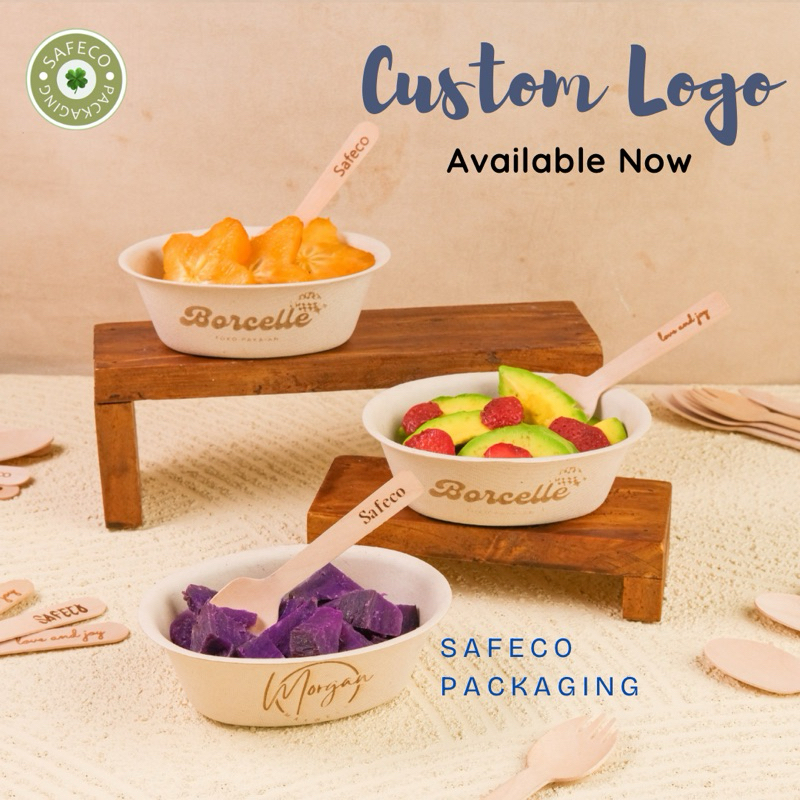 Safeco Bagasse Tempat Ice Cream Cup Es Krim 200 ML Gelato Dessert Puding Cup Alumunium Foil Tray Kec