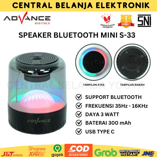 SPEAKER BLUETOOTH PORTABLE MINI LED SPEAKER AKTIF MUSIC BOX BISA DI CHARGER S-33 | ADVANCE