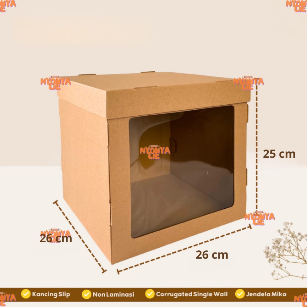 

BKT14 26x26x25 Kotak Box Dus Tinggi E Flute Kue Tart Ulang Tahun Nyonya Lie