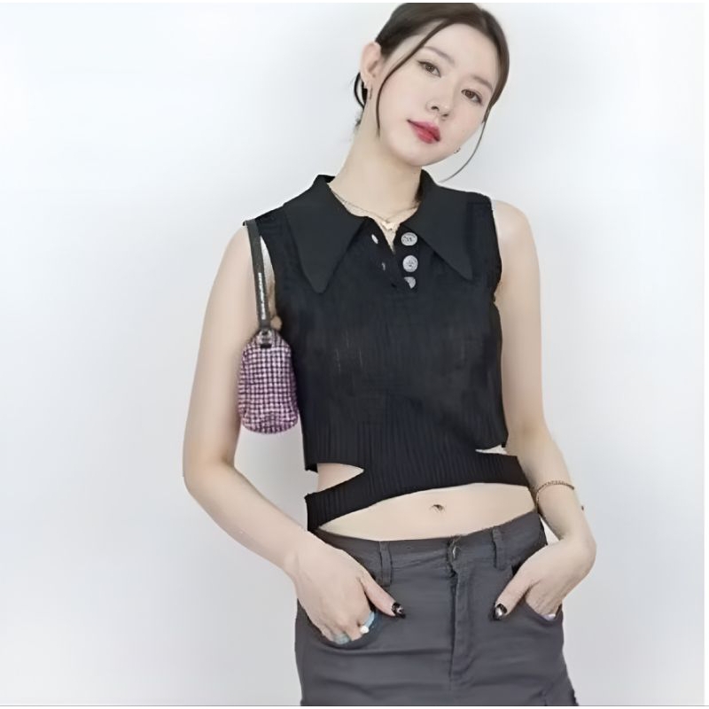 Baju Atasan Wanita Crop Polo Baju Wanita Kerah Korea
