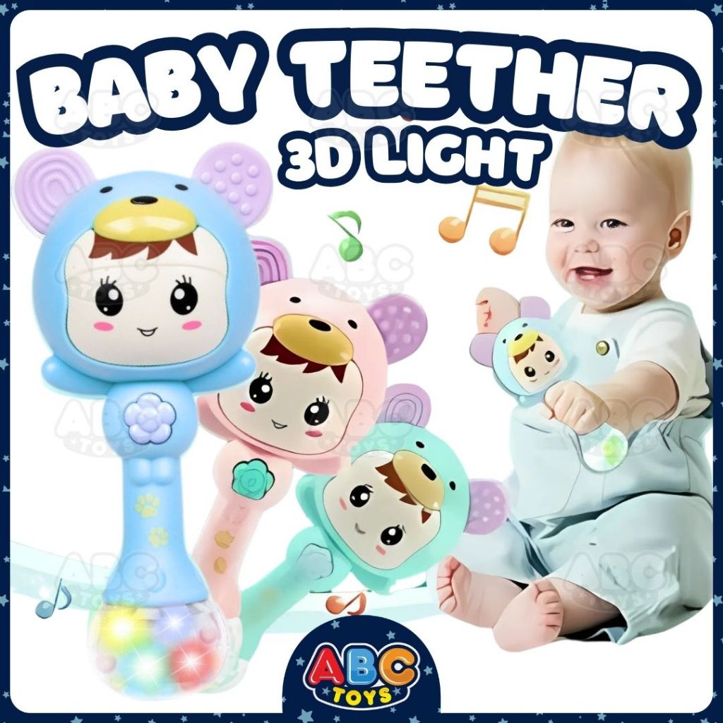 Mainan Gigitan Bayi 3In1 Stick Rattle Kerincingan Bunyi Musik Lampu Disko 3D