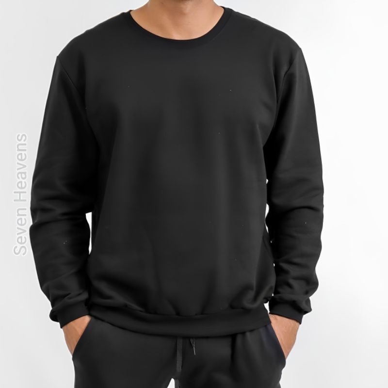 Sweater Basic Polos Hitam Baju Pakaian Pria Wanita Dewasa