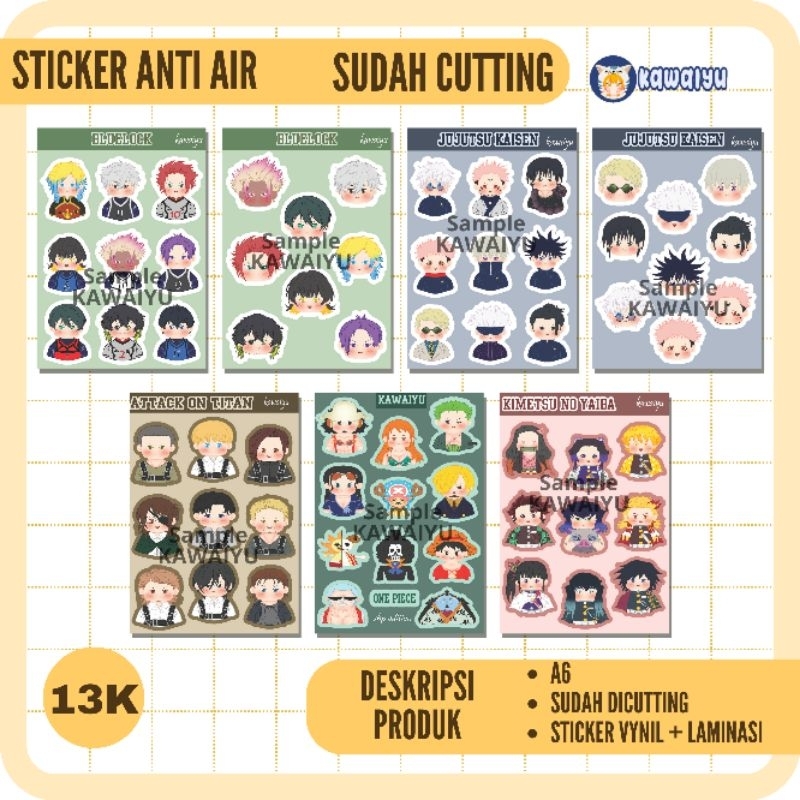 sticker Bluelock Jujutsu Kaisen Chibi Gojo Sukuna Nagi bachira Attack On Titan One Piece Kimetsu No 