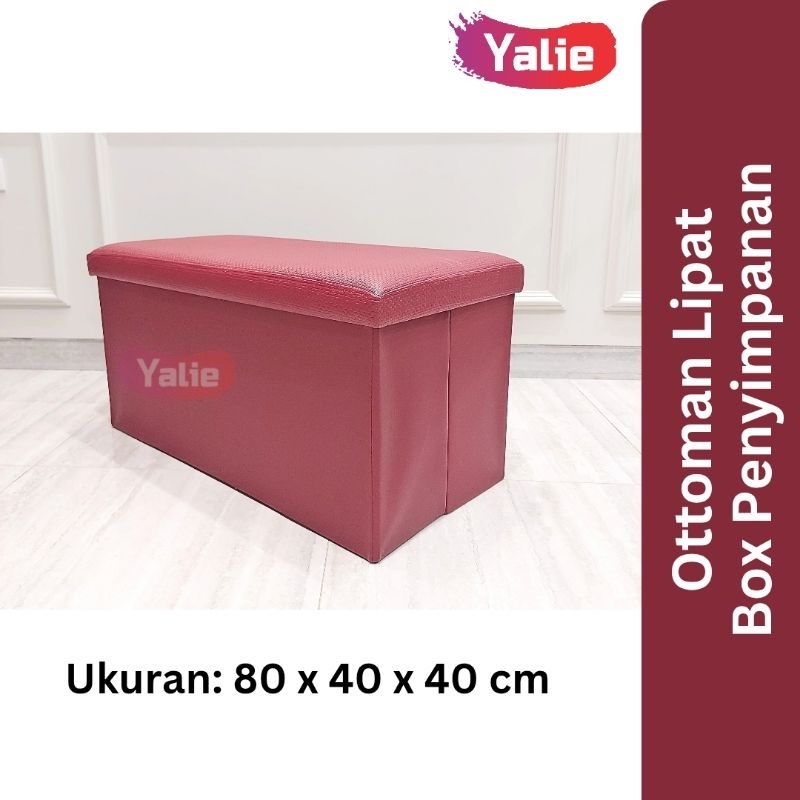 KRISHOME Ottoman Merah 80x80x40 cm Bangku Dengan Box Kotak Tempat Penyimpanan Ottoman Lipat Serbagun